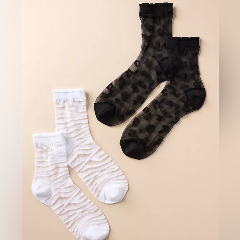 Anthropologie Sheer Black and White Patterned Casual Socks Pack of 2
